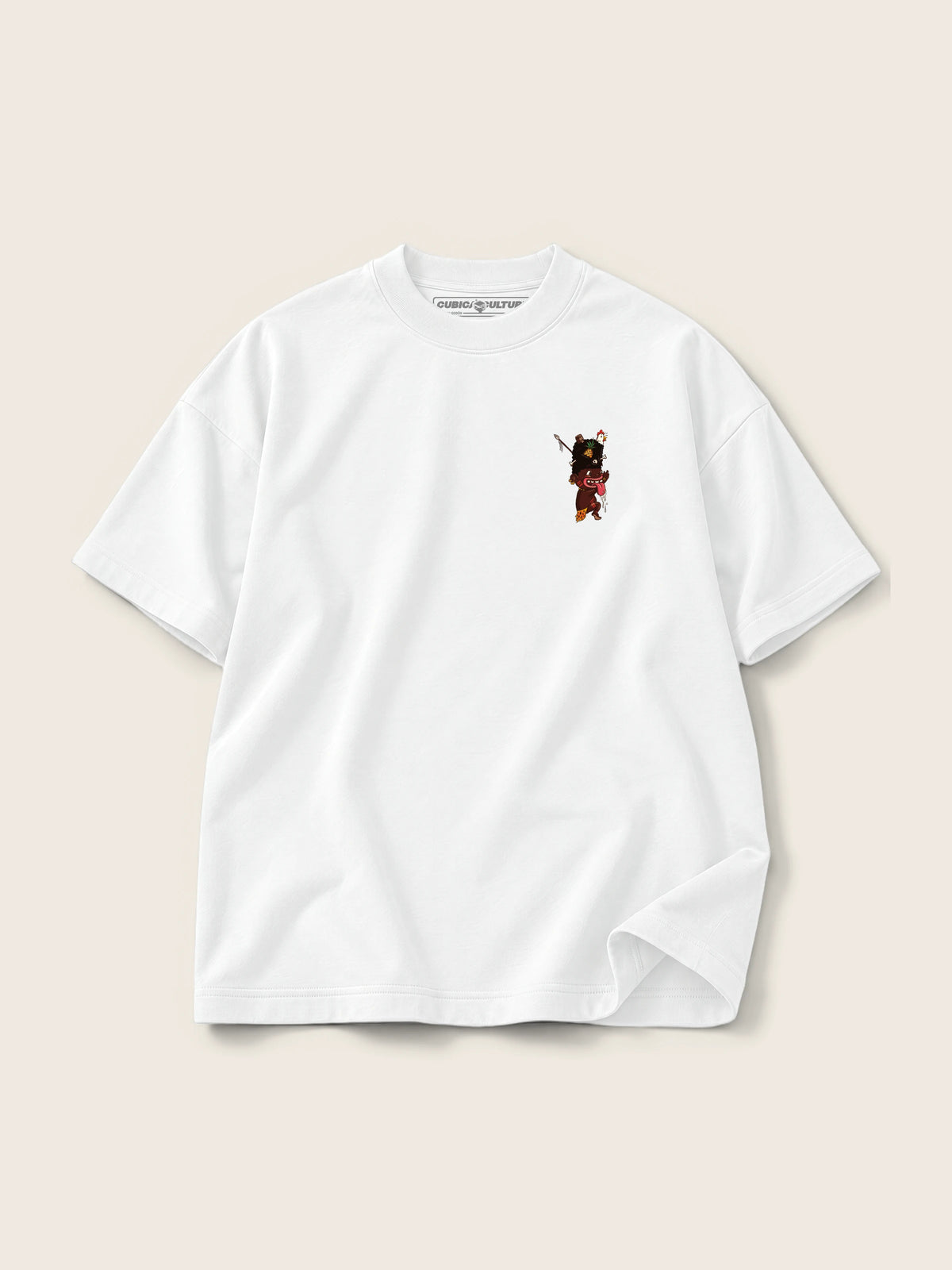 Ungaunga · Camiseta Semi Oversize con Cortes 410g Blanco, blanco, estampado bolsillo + espalda, vista frontal