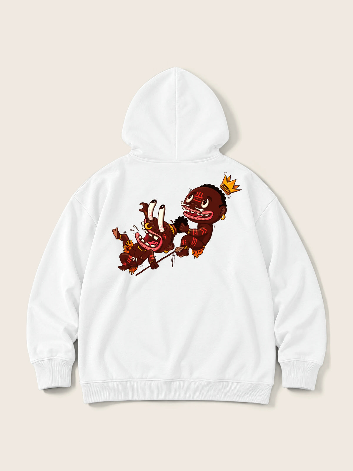 Ungaunga · Hoodie 410g, blanco, estampado bolsillo + espalda, vista trasera