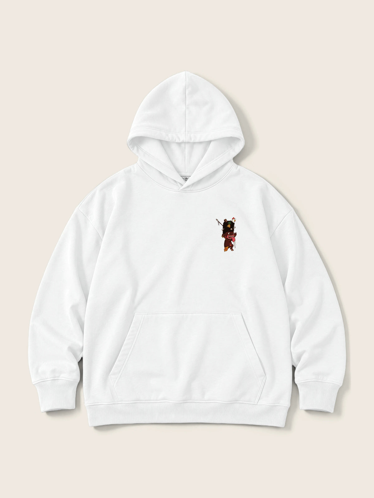 Ungaunga · Hoodie 410g, blanco, estampado bolsillo + espalda, vista frontal