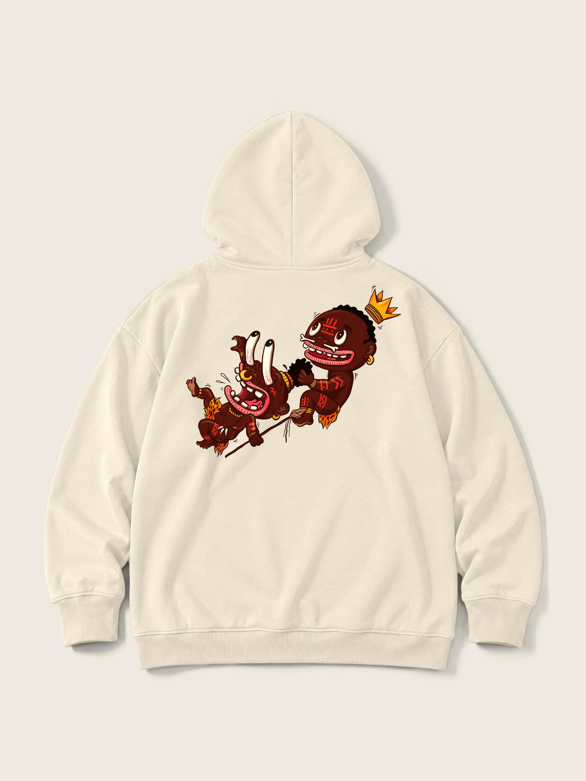 Ungaunga · Hoodie 410g, crudo, estampado bolsillo + espalda, vista trasera