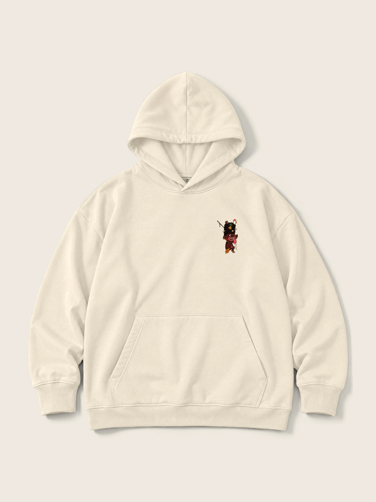 Ungaunga · Hoodie 410g, crudo, estampado bolsillo + espalda, vista frontal