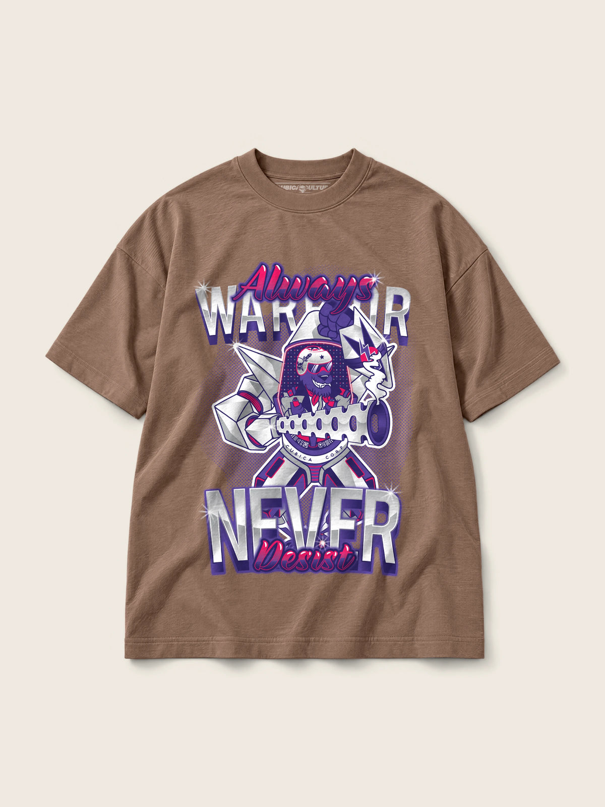 Warrior · Camiseta Semi Oversize 310g, chocolate, estampado frente, vista frontal